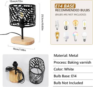Настільна лампа дерев'яна вінтажна E14, чорна з дерев'яним цоколем та металевим абажуром, для дитячої кімнати, вітальні, спальні, бару