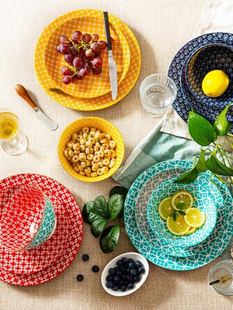 Набір посуду DOWAN: 12-частинний набір керамічного посуду для 4 осіб. Тарілки та супові миски з квітковим візерунком - ідеальний подарунок на новосілля або день народження.