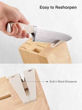D.Perlla 14-Piece Self-Sharpening Knife Block Set - Professional Stainless Steel Kitchen Knife Set with Plastic Handle & Wood Block