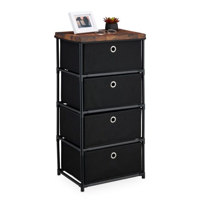 Relaxdays Chest of Drawers with Wood-Look and Fabric Drawers