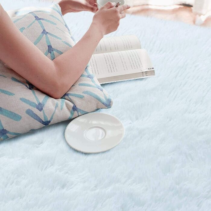 Пухнастий килим для спальні та вітальні Calore з високим ворсом, 80x120 см та 135x185 см, білий, антиковзаюча підкладка, миючий