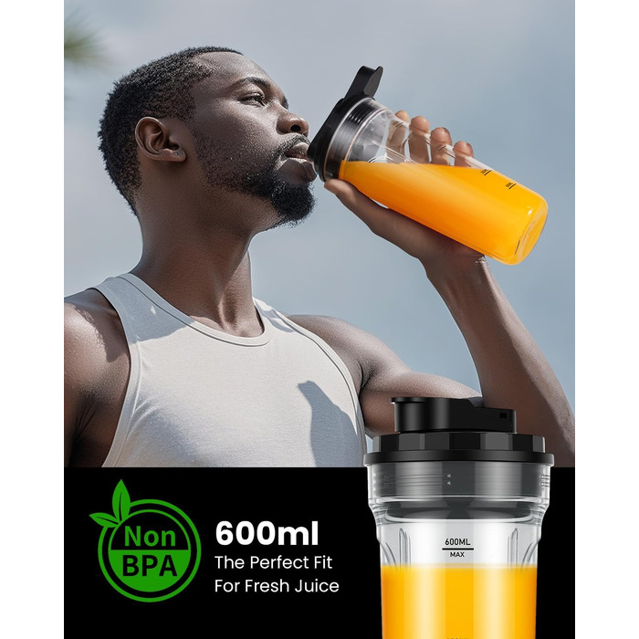 Блендер SHARDOR StandMixer HB-J666: 900W, 2 пляшки по 700мл, нержавіюча сталь, 6-лопатевий ніж, BPA Free, для смузі, шейків та соків