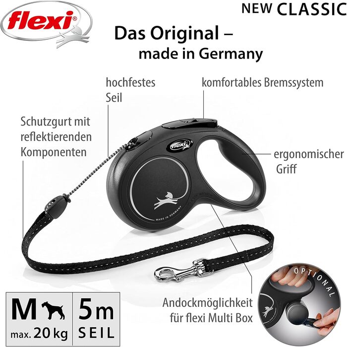 Рулетка для собак Flexi Classic M, 5 м, чорна, до 20 кг