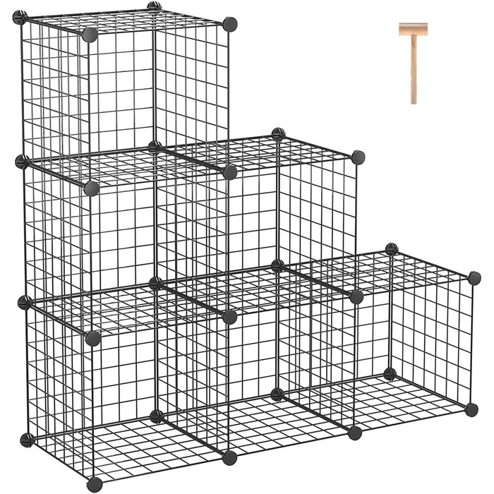 C&AHOME Wire Cube Storage, 6 - Metal Cube Organizer with C-Grid, Modular Shelving Units, Storage Container Shelves, Closet Organizer, 93.5 cm L x 31.8 cm W x 93.5 cm H, Black