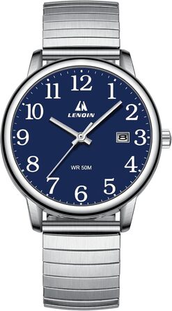 Годинник чоловічий LN LENQIN аналоговий кварцовий з нержавіючої сталі, з датою (блакитний)