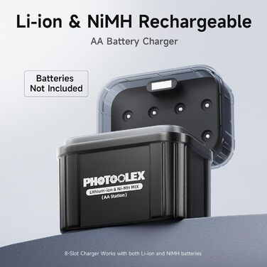 Акумулятори AA перезаряджувані (3000мВт·год, 1.5V) та NiMH акумулятори AA (2700мАг, 1.2V) з гібридним зарядним пристроєм (4 шт.) + бокс для зберігання