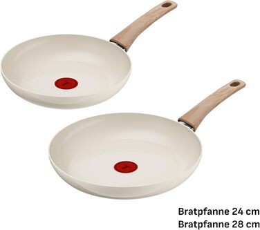 Набір сковорідок Tefal Reflect On 2 шт., антипригарне керамічне покриття, алюміній (перероблений), індикатор нагріву, для всіх плит, кремовий колір