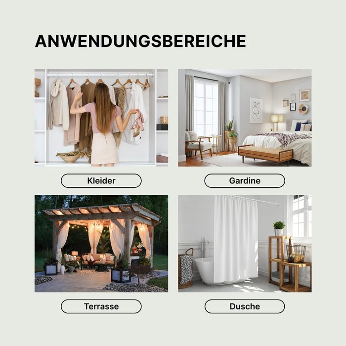 Штанга для карнизів без свердління, біла, Ø 25 мм, телескопічна - для штори, душової кабіни, вікна, кімнати, кухні (70-120 см)