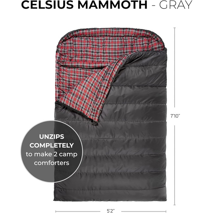 Сплячий мішок TETON Sports Celsius Regular, флісова підкладка, -18°C, 203 x 84 см (Сірий)