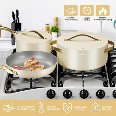 Набір каструль і сковорідок HOMELUX для індукції, 8 предметів, з скляними кришками, білий колір