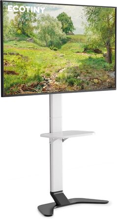 Підставка для телевізора ECOTINY, алюмінієва, 37-86 дюймів, VESA 600x400, з місцем для зберігання, регульована висота, біла