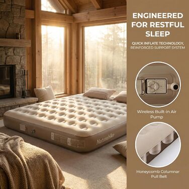 Надувний матрац Naturehike Luftbett 3 місця з вбудованим насосом 200x180x25 см - для кемпінгу, дому та подорожей, коричневий