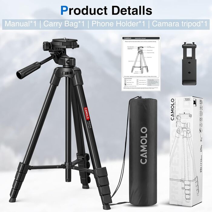 Штатив для камери CAMOLO 67' з сумкою: для фото та відеозйомки, YouTube, Vlogging, DSLR, Android, iPhone