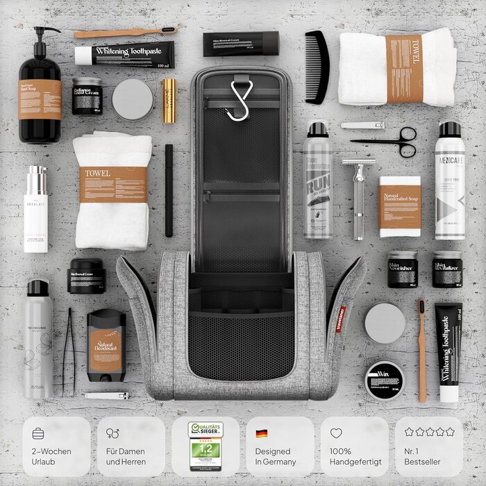 Чоловіча/Жіноча/Дитяча Туалетна Сумка Traveaner для Подорожей, 7 Відділень, 3-в-1, Водостійка (Сірий, XXL)