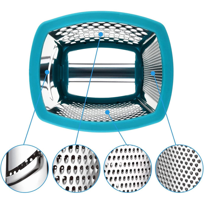 Трока для тертя з нержавіючої сталі, кухонна тертка для грубого та дрібного натирання, для фруктів, овочів, моркви, сиру, придатна для миття в посудомийній машині - Світло-блакитна
