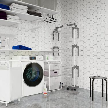 Сушарка для білизни тур-тип на коліщатках, сіра. Розкладна конструкція, 6 крил, 2 бічні крила, для дому та вулиці