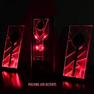 GOgroove 2.1 Звукова система для комп'ютера з LED-підсвічуванням. Комп'ютерні колонки PC з сабвуфером та блакитними LED-підсвічуванням. Ідеально підходить для стерео-геймінгу. Червоний колір