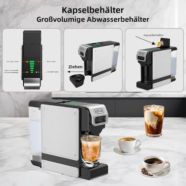 Кавомашина KOTLIE ST-550 Multi-Kapsel: 4-в-1 для Nes Original, Dolce Gusto, MIO та меленої кави, 19 Bar, 19 Bar, 7 рівнів об'єму води