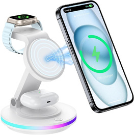 Бездротова зарядка MagSafe 3-в-1: зарядний стан для Apple Watch, iPhone 16/15/14 з нічним світлом, поворотний