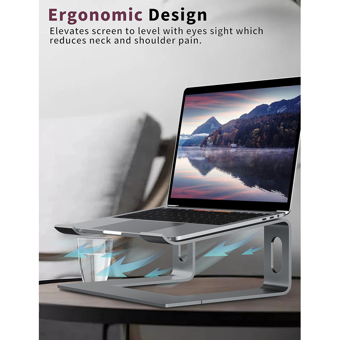 Підставка для ноутбука Alashi настільна, алюмінієва, ергономічна, сіра (10-15.6 дюймів)