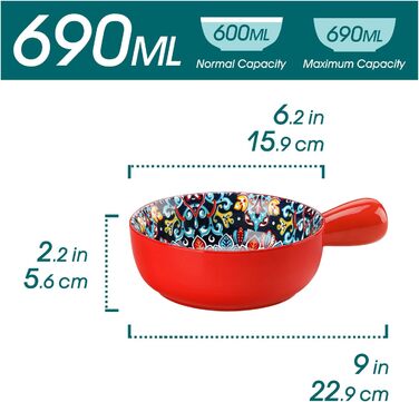 Набір супових тарілок Vancasso SIMI, 4 шт, 690 мл, порцеляна, богемський стиль, для супу/мюслі/пасти, мікрохвильова та духовка