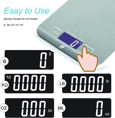 Кухонні ваги HomeFashion: високоточні, нержавіюча сталь, 5 кг, 1 г, LCD дисплей, функція тарування, 6 одиниць вимірювання, батарейки в комплекті