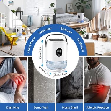 BuzzoXerex Зволожувач повітря 1000 мл, компактний, портативний, з дисплеєм температури та вологості, нічний режим, 7 кольорових підсвіток