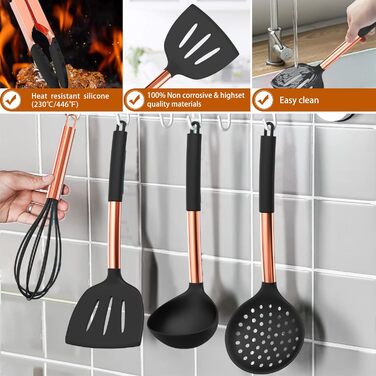 Набір кухонного приладдя Umite Chef, 15 предметів: силіконові, жаростійкі, антипригарні, без BPA, з нержавіючою сталевою ручкою (чорний)