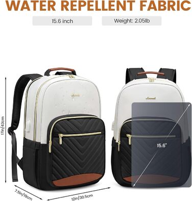 LOVEVOOK Рюкзак для жінок, великий, 15.6 дюймів, сумка для ноутбука, водонепроникний, шкільний рюкзак для дівчаток-підлітків, чорний, елегантний, сумка для роботи, для школи, університету, подорожей, 15.6 дюймів (15.6', Бежево-чорний-коричневий)