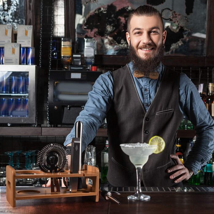 Набір шейкер для коктейлів Esmula 750 мл, 12 предметів, нержавіюча сталь, професійний барменський набір, стильний барний аксесуар для дому, з рецептами коктейлів (сріблястий)