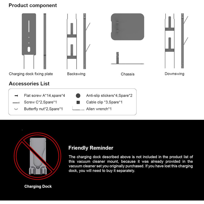 Стійка для пилососа Dyson з вуглецевої сталі Robuster - настінна, без свердління, універсальна