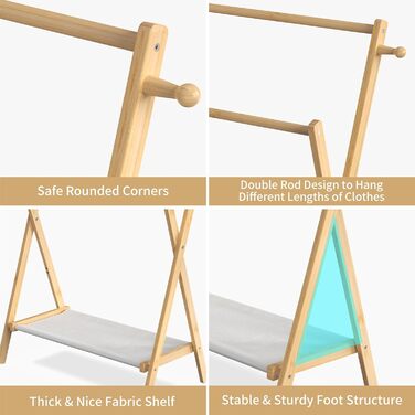 Kids' Clothes Rack, Small Clothes Rack for Toddlers and Pets, Dress-Up Rack with Shelf and Double Rods, Foldable Clothes Rack for Kids' Rooms (Standard Size)