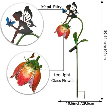 TERESA'S COLLECTIONS Garden Decor for Outdoors Weatherproof, 100cm Tall Flower Fairy Solar Lamp Garden Light, with Metal Glass LED, Figure Gifts for Women/Mom Decor for Patio