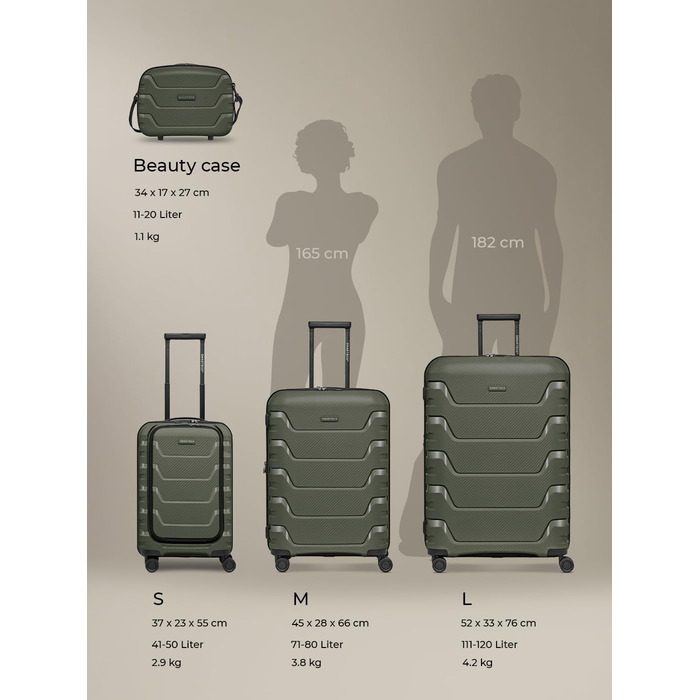 Набір валіз SMARTBOX Hartschalen 3 шт. | Розширювані, з TSA-замком, з відділом для ноутбука | Оливковий колір, S (55 см)