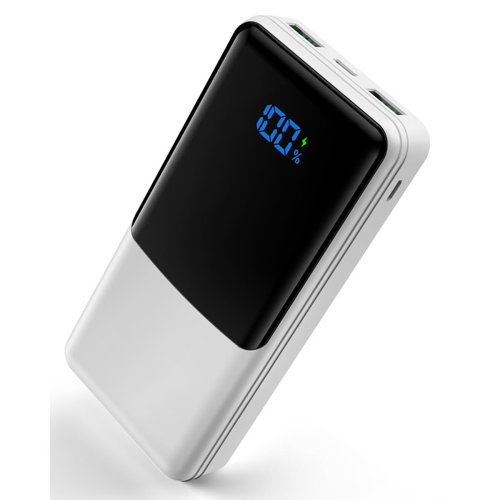 Повербанк Power Bank 27000mAh з швидкою зарядкою USB-C PD 20W, зовнішній акумулятор для iPhone та Samsung з LED-дисплеєм, 2 входи та 3 виходи (Білий)