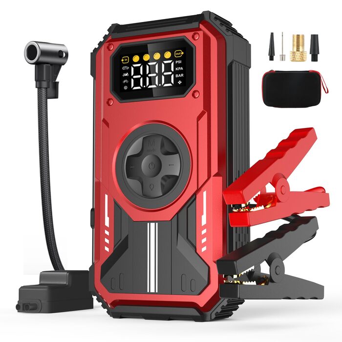 Powerbank для авто 7-в-1: Пускозарядний пристрій 7000A, Компресор 150 PSI, LED Ліхтарик, LCD Дисплей (Бензин до 10л, Дизель до 8л)