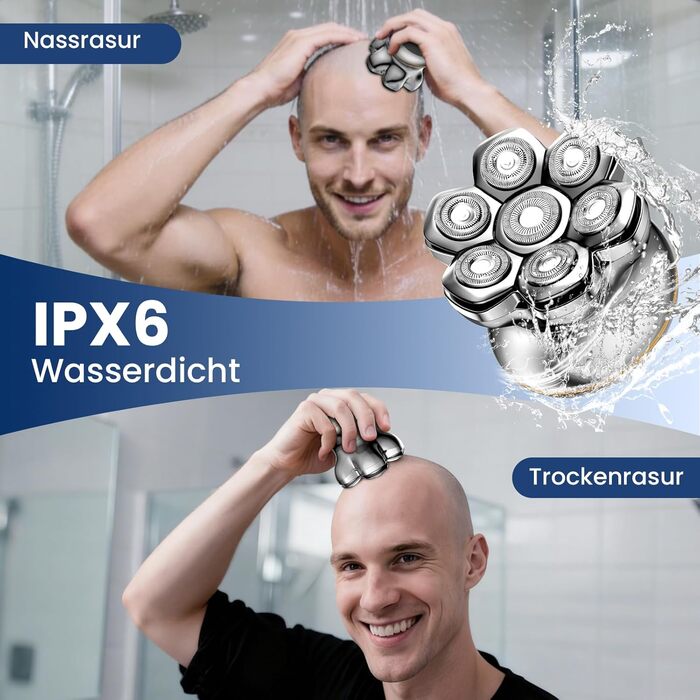 MAXGROOM 7D Glatzen Rasierer Herren - Електрична бритва для гоління голови, срібляста, акумуляторна (1400mAh), водонепроникна IPX6, Type-C