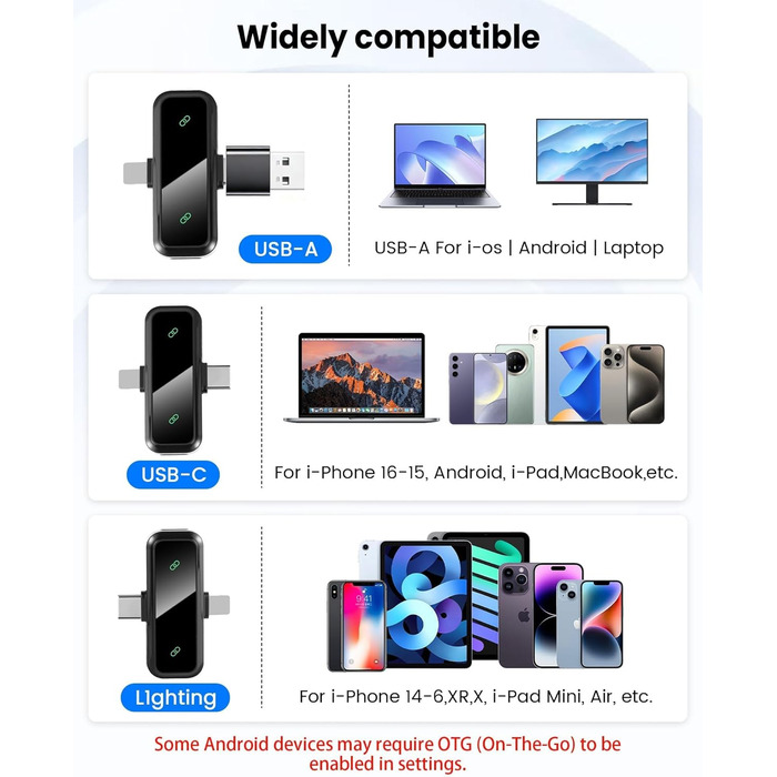 Беспроводной петличный микрофон Dual Set - Plug & Play, с автоматическим сопряжением, шумоподавлением, для iPhone, Android, USB-C устройств, YouTube, подкастов и видеосъемки