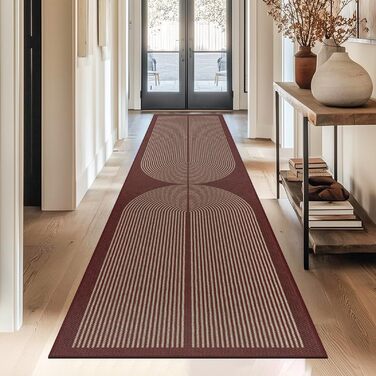 Килимок для підлоги/коридору 80x200 см з джуту, кухонний килимок, миючий, неслизький, для кухні, спальні, балкону (червоний)