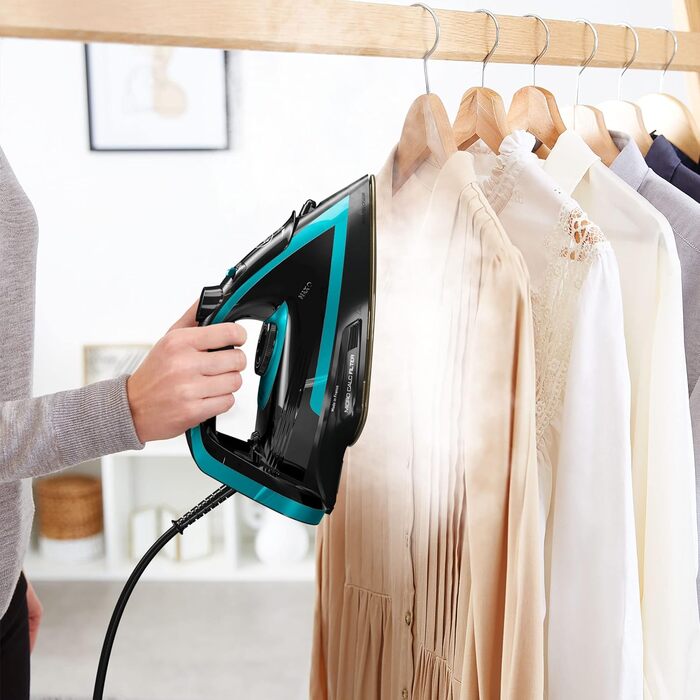Tefal FV8066 Puregliss Steam Iron | 280 g/min Steam Boost | Vertical Steam | XL Water Filling Opening | Stable Rest | Anti-Scale System | Drip Stop | Auto Shut-Off | Black/Turquoise Black / Turquoise