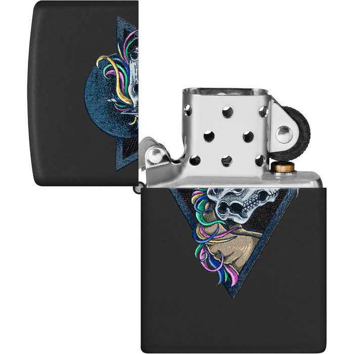 Запальничка Zippo з черепом коня, чорний матовий корпус, ефект Black Light, заправна, вітростійка, подарункова коробка, США