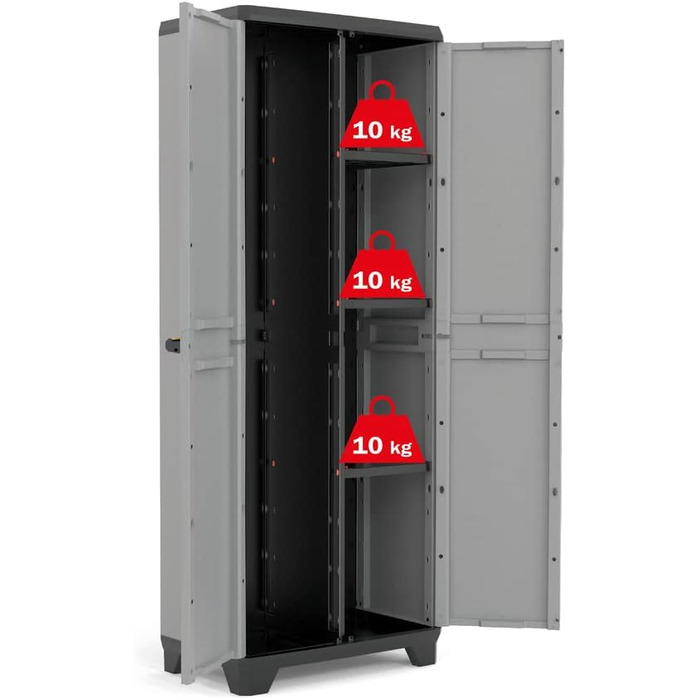 Keter Stilo Plastic Cabinet, tall, WxDxH: 68x39x173cm, gray/black/red, including 3 adjustable shelves (max. load capacity of 15kg each) (Industrial)