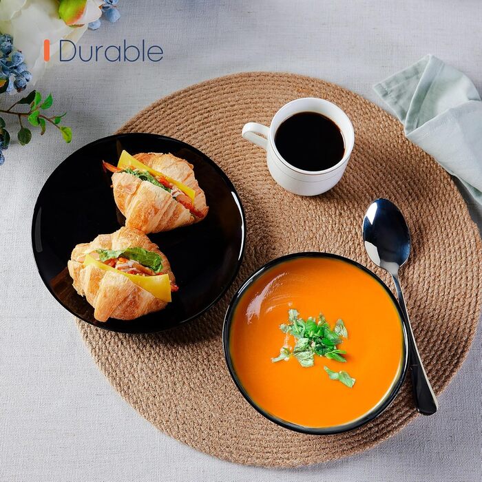 Набір посуду 18 предметів для 6 осіб, чорний набір посуду з опалового скла, включає миски для мюслі, десертні та обідні тарілки, чорний посуд