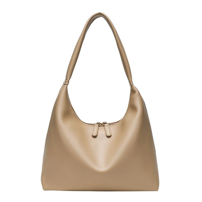 Сумка жіноча Hobo Bag з м'якої екошкіри: велика сумка-тоут на плече для офісу, подорожей (колір: молочний чай)