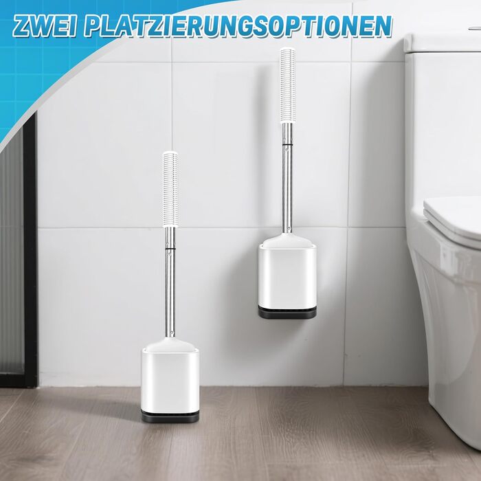 Набір для туалету: щітка для унітазу з тримачем, нержавіюча сталь та силікон, настінний кріплення, чорний колір (Weiß B)
