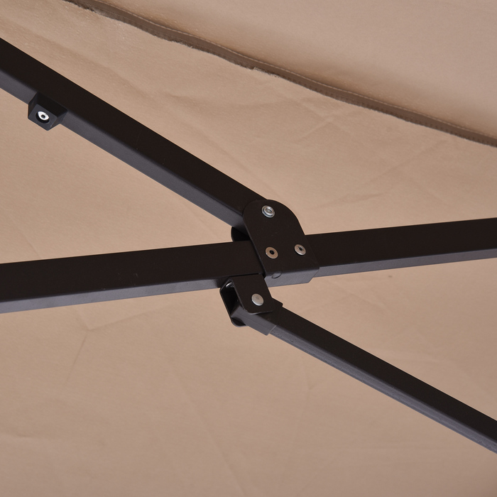 Outsunny Market Umbrella, Double Canopy Umbrella with Hand Crank, Oval 460 x 270 x 240 cm in Light Coffee for Garden & Terrace