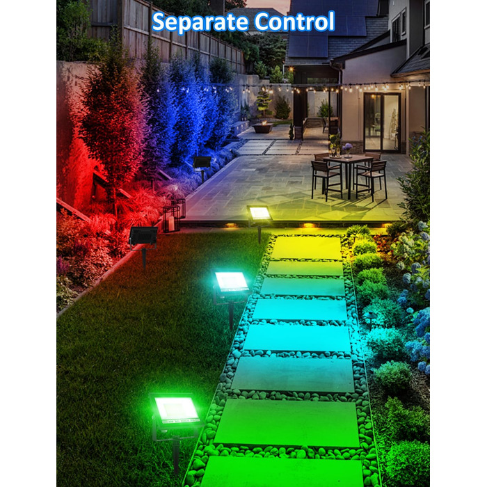 LED Floodlights Outdoor, 100W Smart RGB Floodlights with Remote Control and Bluetooth App, LED Floodlight Spotlights Color Changing Floodlights, IP66 Waterproof Floodlights for Gardens, Courtyards (2 Pack) (30w-rgb-app-4p)