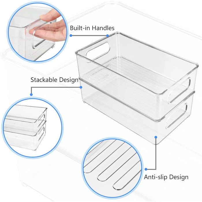 Stackable Refrigerator Organizer, Storage Box Kitchen Organizer, Pantry Food Container Transparent Containers for Refrigerator, Kitchen, Cabinets