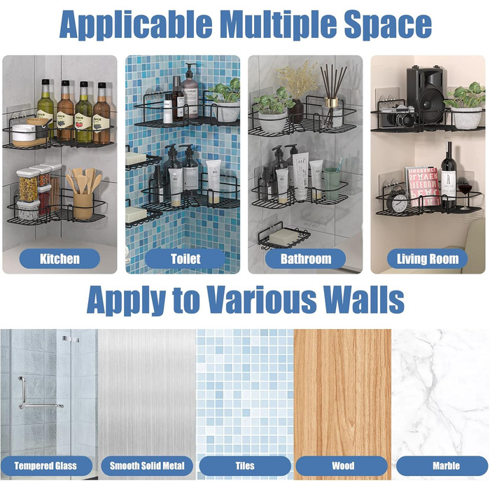 Набір з 3 кутових поличок для душу IMURZ, без свердління, з мильничкою, нержавіюча сталь, органайзер для ванної кімнати