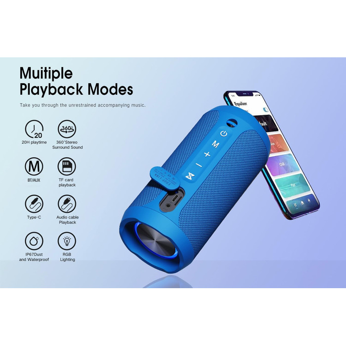 Портативна Bluetooth колонка Eduplink водонепроникна IPX7, бездротова (Зелений/Синій/Білий)